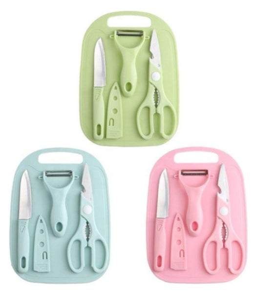 SET 4 EN 1 TABLA DE PICAR+CUCHILLO+PELADOR+TIJERA