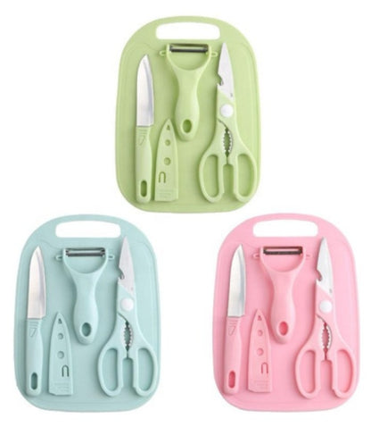 SET 4 EN 1 TABLA DE PICAR+CUCHILLO+PELADOR+TIJERA