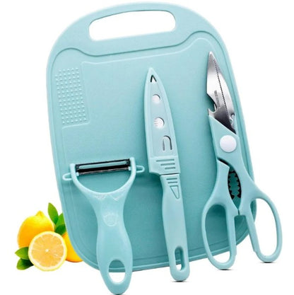 SET 4 EN 1 TABLA DE PICAR+CUCHILLO+PELADOR+TIJERA