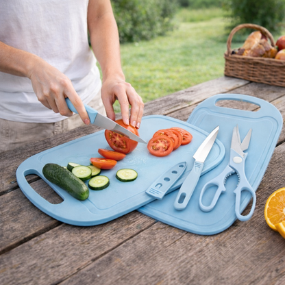 SET 4 EN 1 TABLA DE PICAR+CUCHILLO+PELADOR+TIJERA